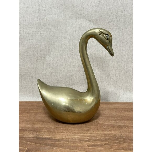 Vintage Mid Century Brass Swan Figurine 6 Inch - Picture 1 of 7